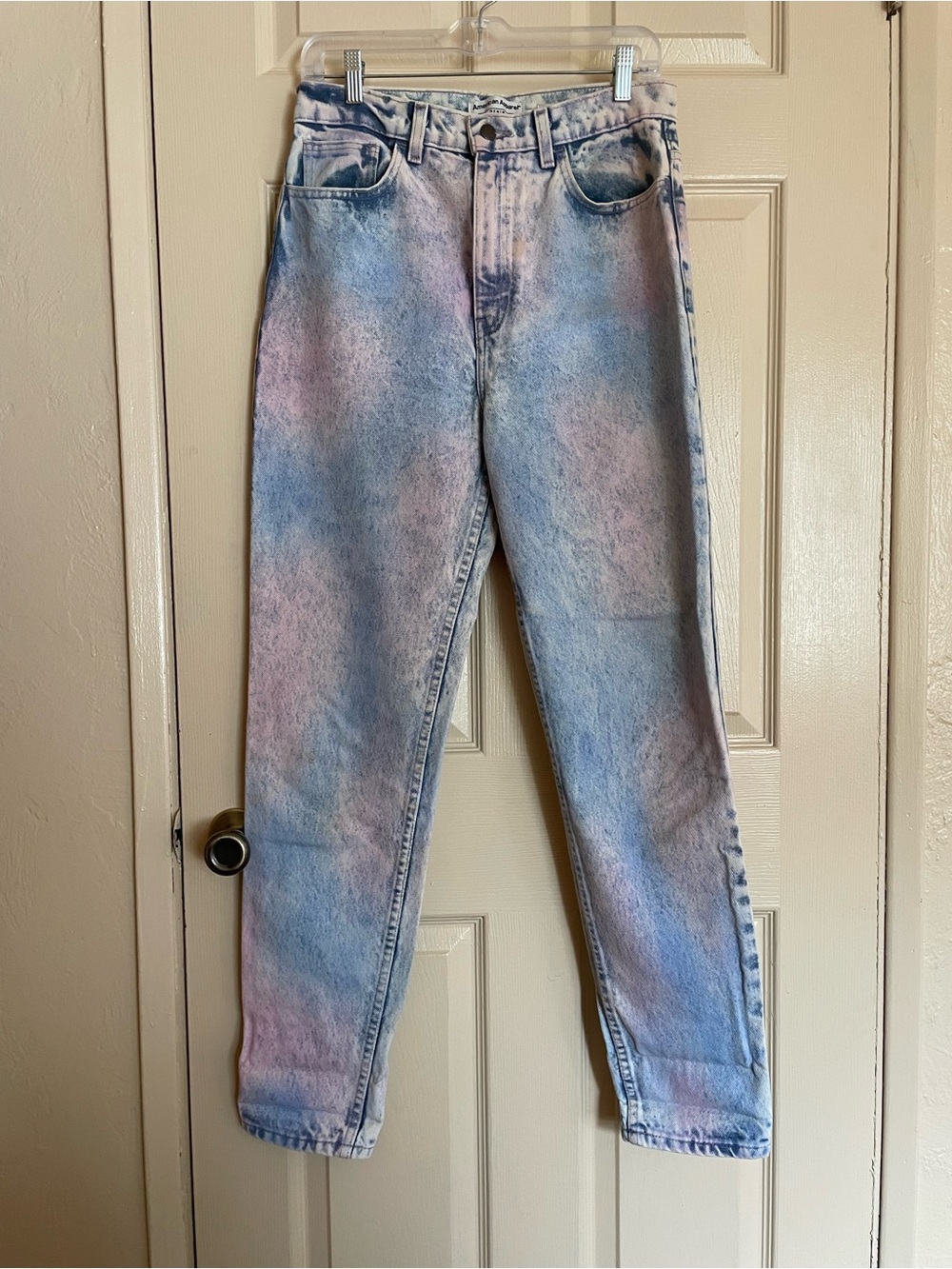 American Apparel Pastel Blue and Pink High-Rise Jeans